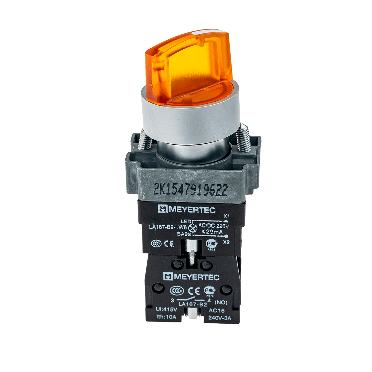 MTB2-BK3563 MTB2-BK3563 - Переключатель с подсветкой, с фиксацией, 220V AC/DC, желтый, 3 положения, 1NO