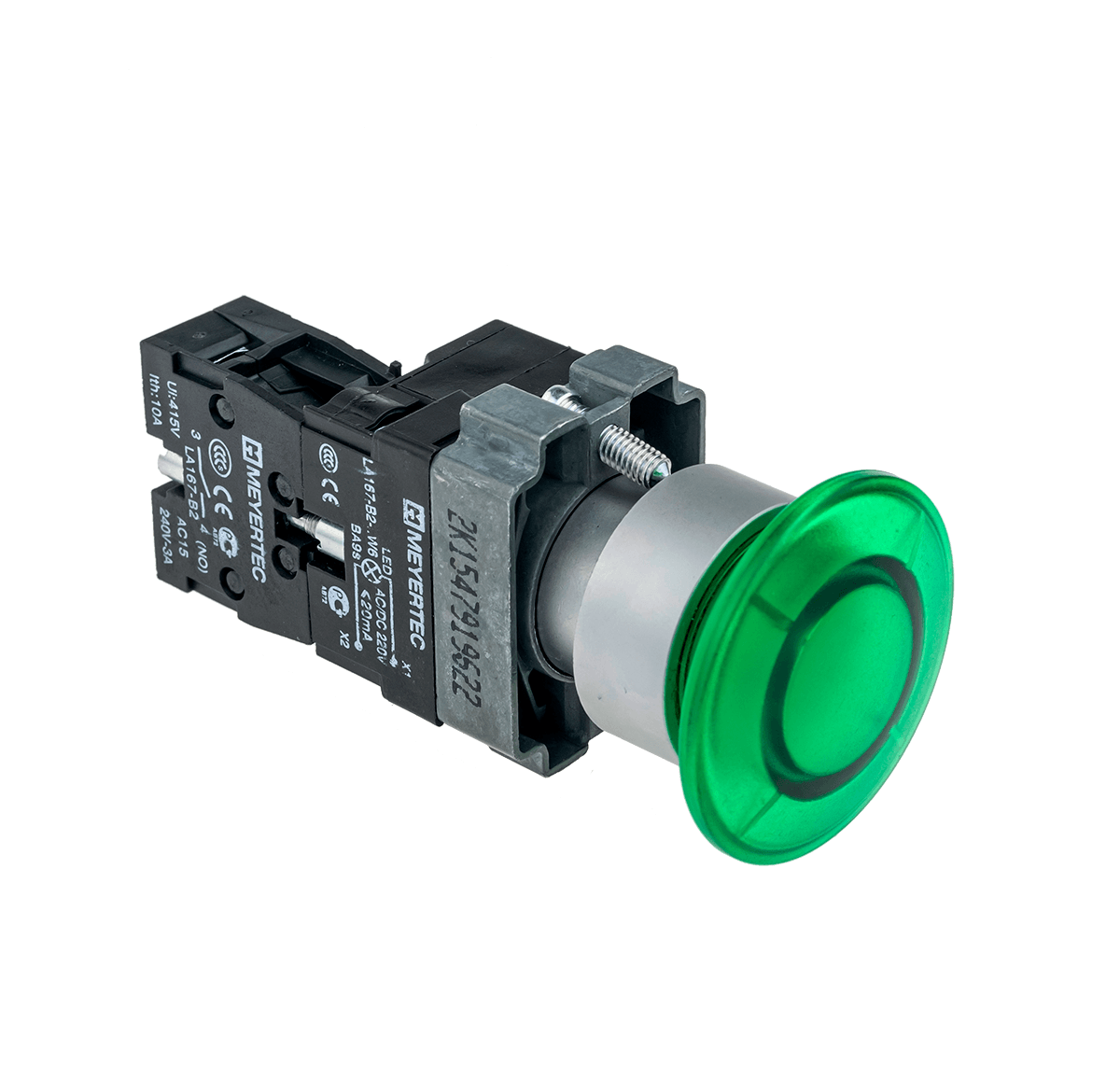 MTB2-BW3613 MTB2-BW3613 - Кнопка грибовидная без фиксации, с подсветкой, 24V, 1NO, зеленый