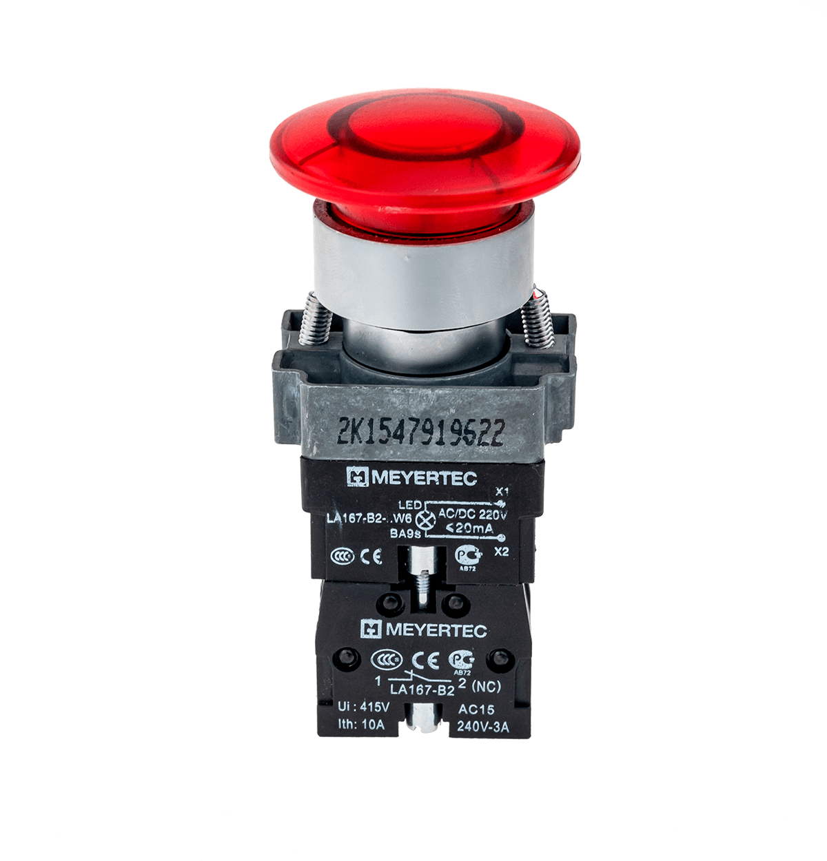 MTB2-BW4634 MTB2-BW4634 - Кнопка грибовидная без фиксации, с подсветкой, 220V, 1NC, красный