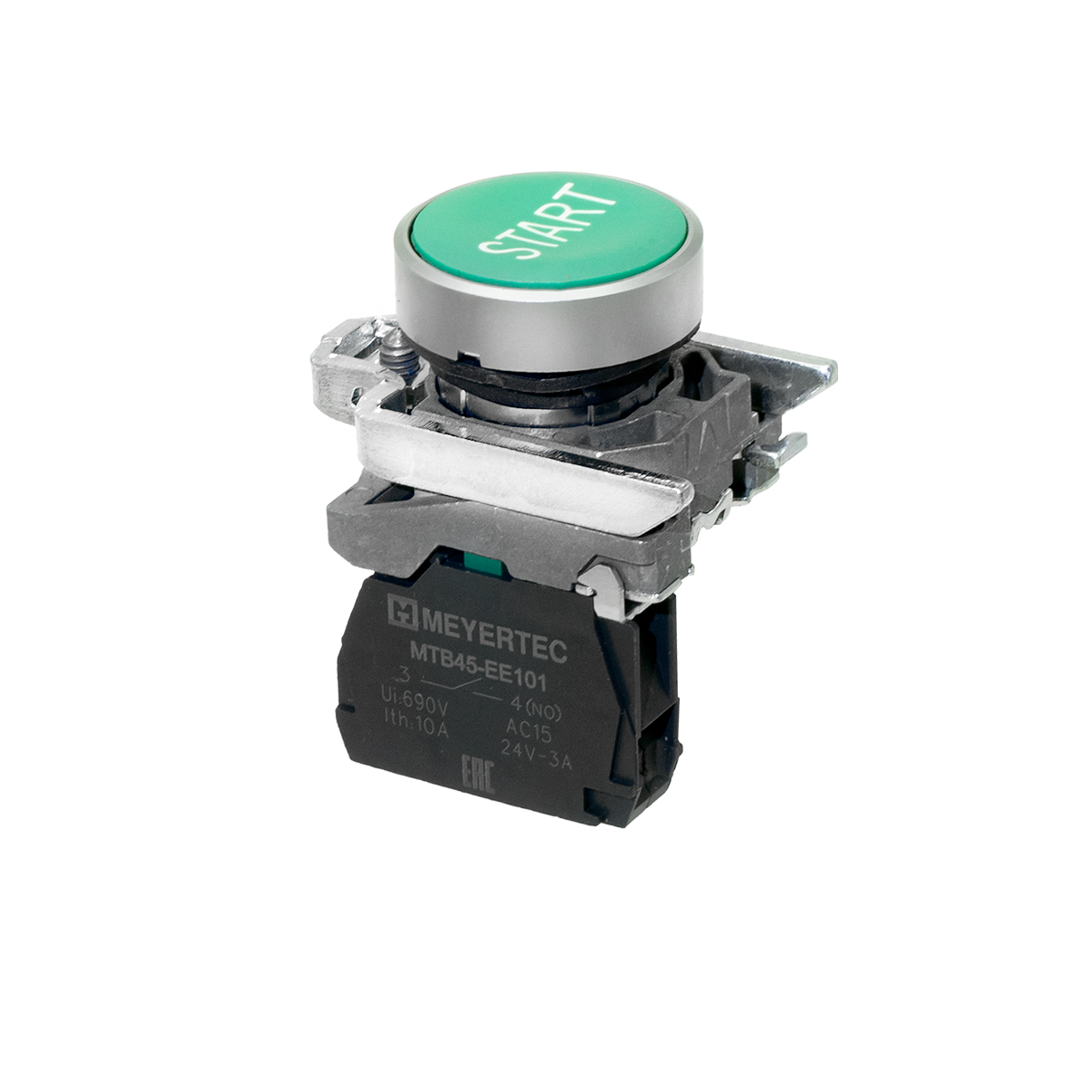 MTB4-BA31601 MTB4-BA31601 - Кнопка плоская зеленая, маркировка "START", 1NO, IP65, металл