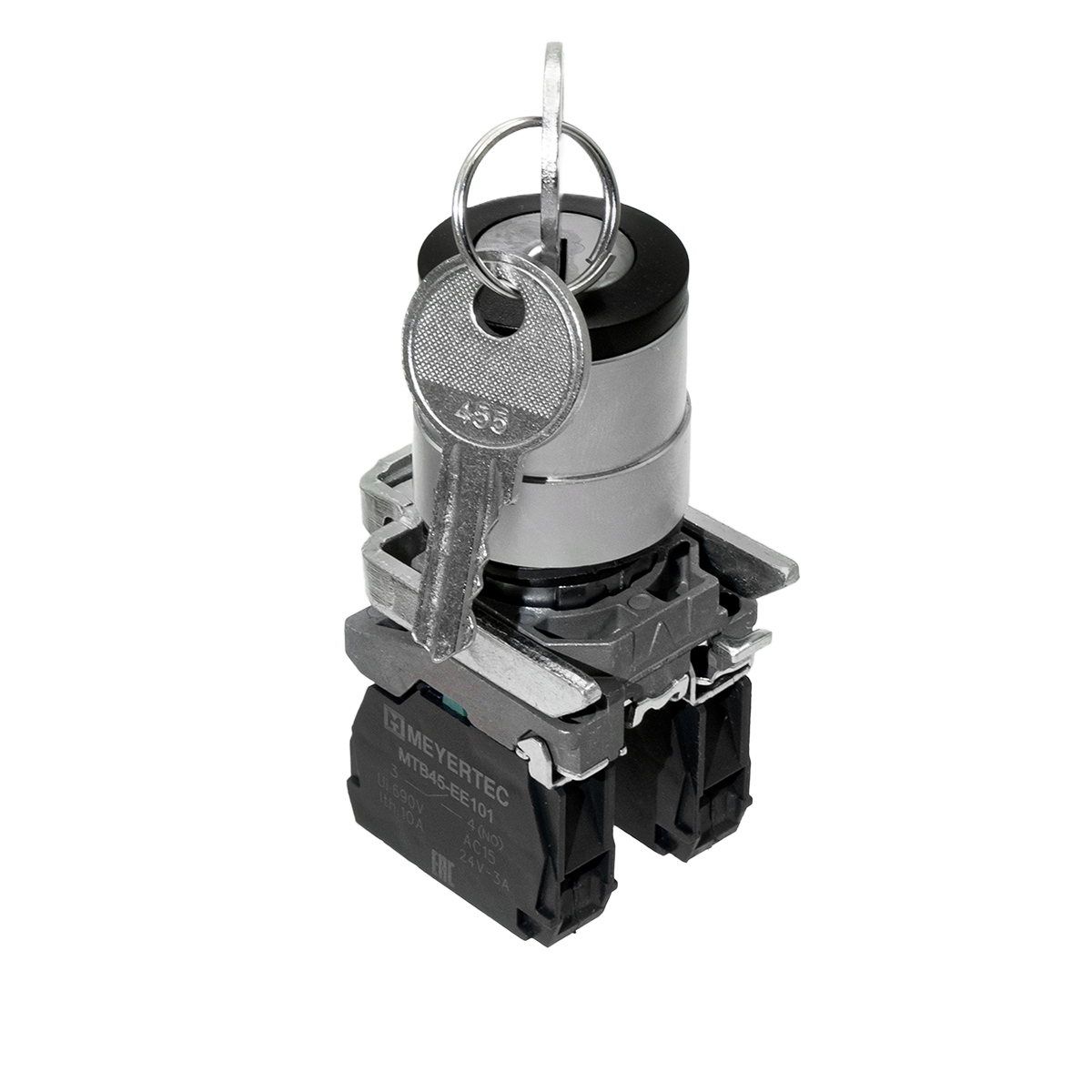 MTB4-BG33 MTB4-BG33 - Переключатель с ключом на 3 положения с фиксацией, 1 выемка в центре, 2NO, IP65, металл