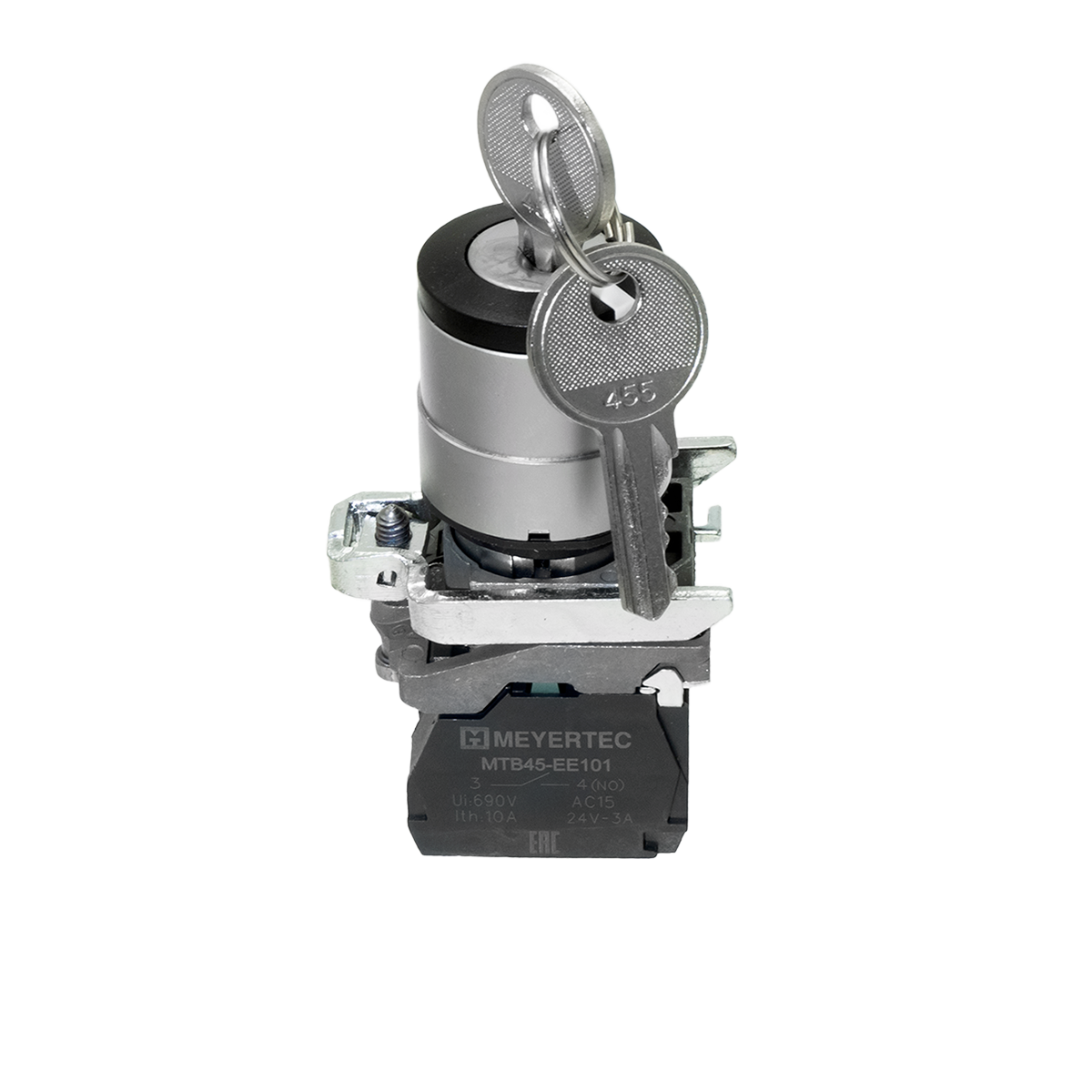 MTB4-BG33 MTB4-BG33 - Переключатель с ключом на 3 положения с фиксацией, 1 выемка в центре, 2NO, IP65, металл