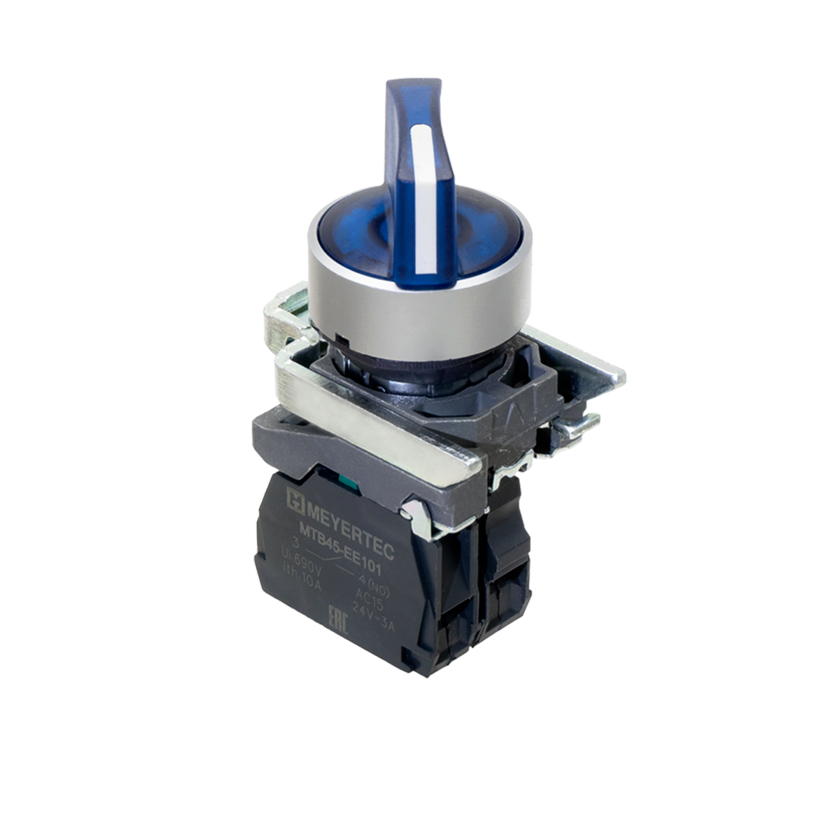 MTB4-BK26711 MTB4-BK26711 - Переключатель на 2 положения с фиксацией и подсветкой, синий, 1NO, 24V AC/DC, IP65, металл