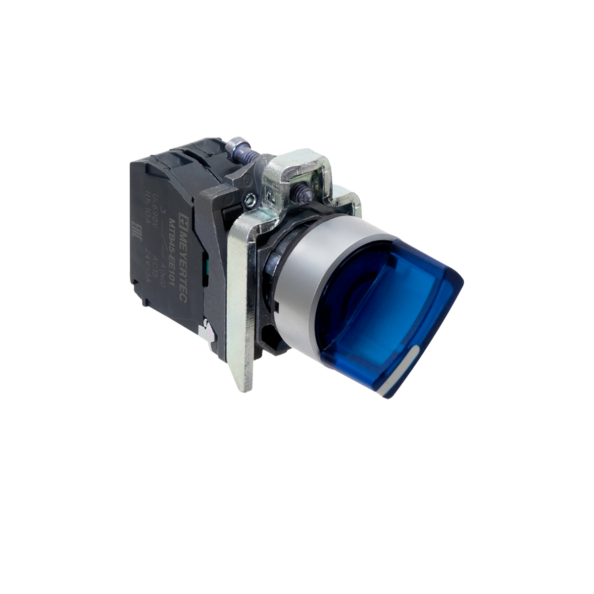 MTB4-BK26711 MTB4-BK26711 - Переключатель на 2 положения с фиксацией и подсветкой, синий, 1NO, 24V AC/DC, IP65, металл