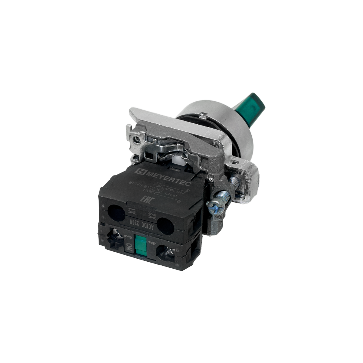 MTB4-BK33713 MTB4-BK33713 - Переключатель на 3 положения с фиксацией и подсветкой, зеленый, 1NO, 220V AC/DC, IP65, металл