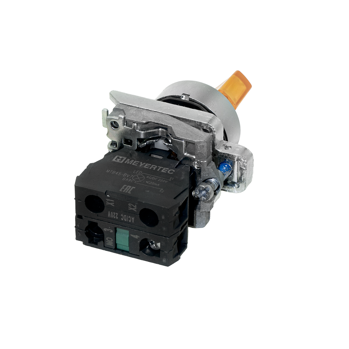 MTB4-BK35713 MTB4-BK35713 - Переключатель на 3 положения с фиксацией и подсветкой, желтый, 1NO, 220V AC/DC, IP65, металл