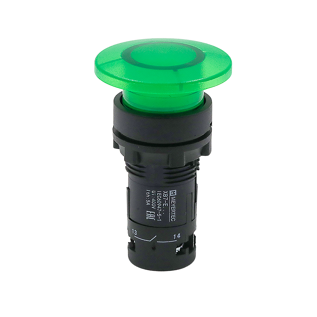 MTB7-EW43616 MTB7-EW43616 - Кнопка грибовидная зеленая с подсветкой, Ø40 мм, 1NO, 220V AC, IP54, пластик