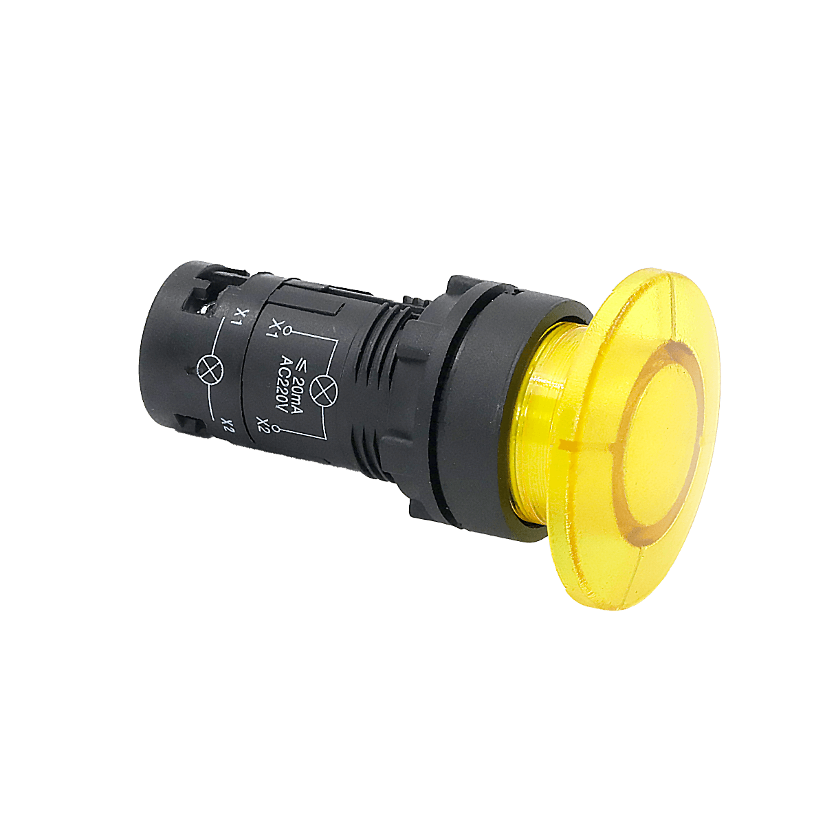 MTB7-EW45616 MTB7-EW45616 - Кнопка грибовидная желтая с подсветкой, Ø40 мм, 1NO, 220 AC, IP54, пластик