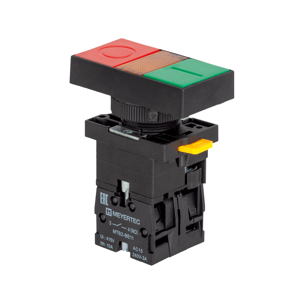 MTB2-EW8361 MTB2-EW8361 - Кнопка двойная плоская с подсветкой, красная/зеленая, маркировка "I+O", 1NO+1NC, 24V AC/DC, IP40, пластик