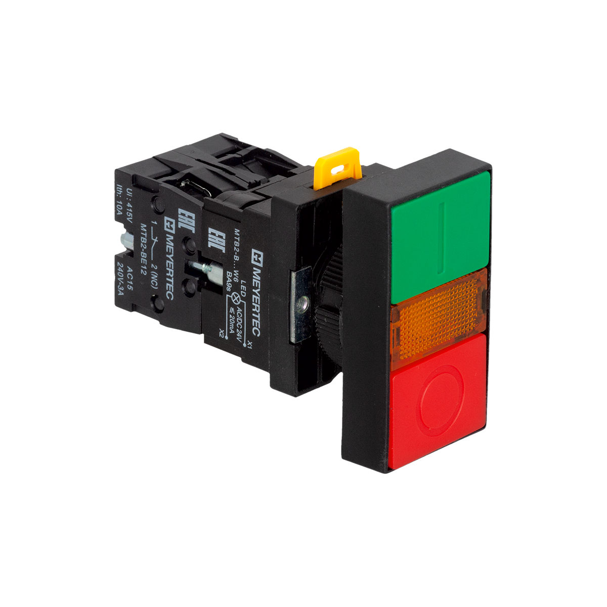 MTB2-EW8361 MTB2-EW8361 - Кнопка двойная плоская с подсветкой, красная/зеленая, маркировка "I+O", 1NO+1NC, 24V AC/DC, IP40, пластик